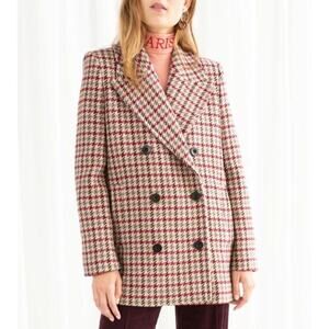 & Other Stories Paris Size 6 Small Wool Houndstooth Blazer Coat Oversized plaid